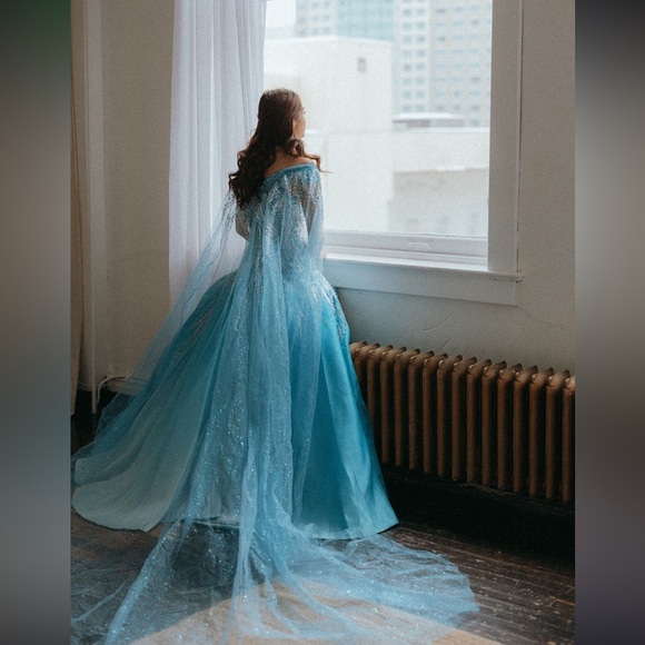 Ombre Blue Off-shoulder Gown w/ Gems - For Prom, Quincenera, etc. - Picture 3 of 3